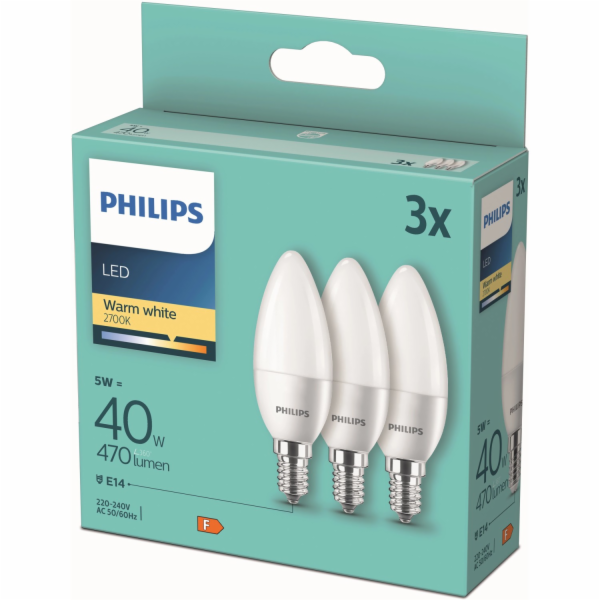 Philips LED žárovky E14, tvar svíčky, 5 W, balení po 3 ks...