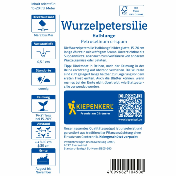 Kiepenkerl ova petrželka "Petrželka s půl dlouhým kořenem"