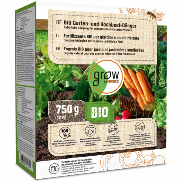 GROW by OBI BIO hnojivo do zahrad a vyvýšených záhonů, 750 g
