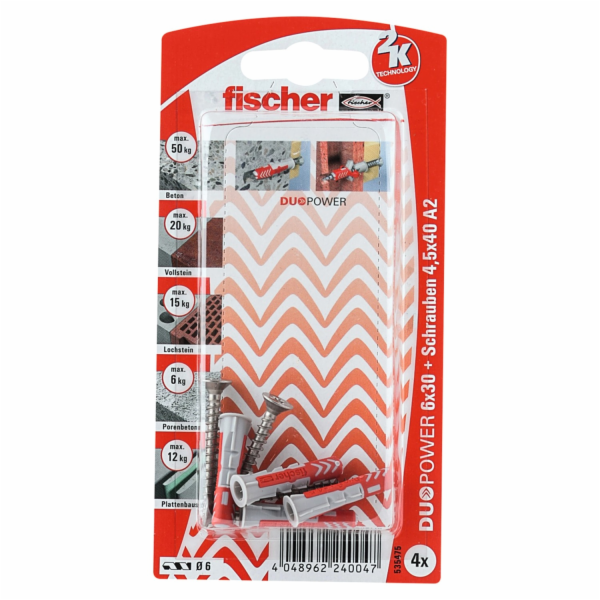 Fischer Hmoždinky DuoPower O 6 mm x 30 mm S A2 K 4 kusy s...