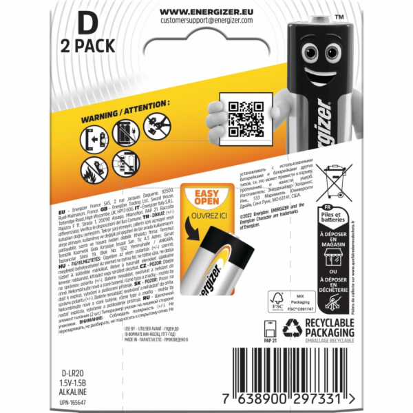 Energizer Alkalické baterie Power D Mono, balení 2 ks