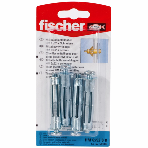 Fischer Kovová kotva do dutin HM 6 x 52 SK se šroubem (4 ks)