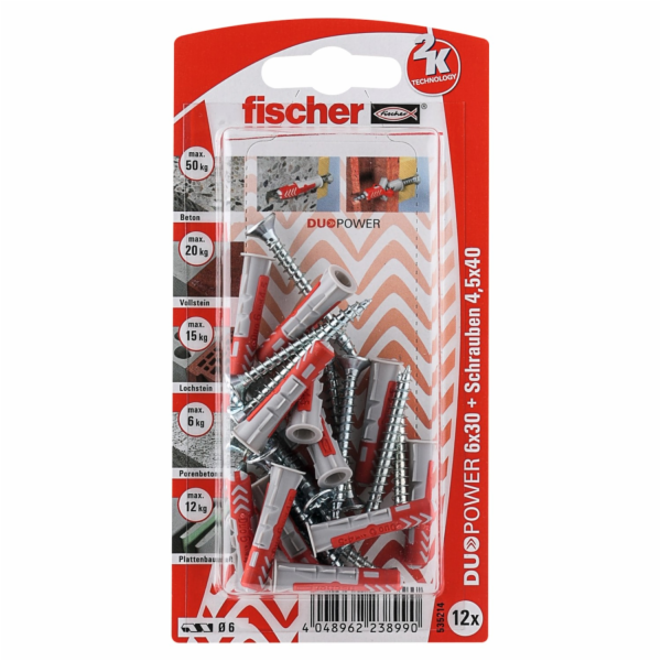 Fischer Hmoždinky DuoPower O 6 mm x 30 mm SK 12 kusů se š...