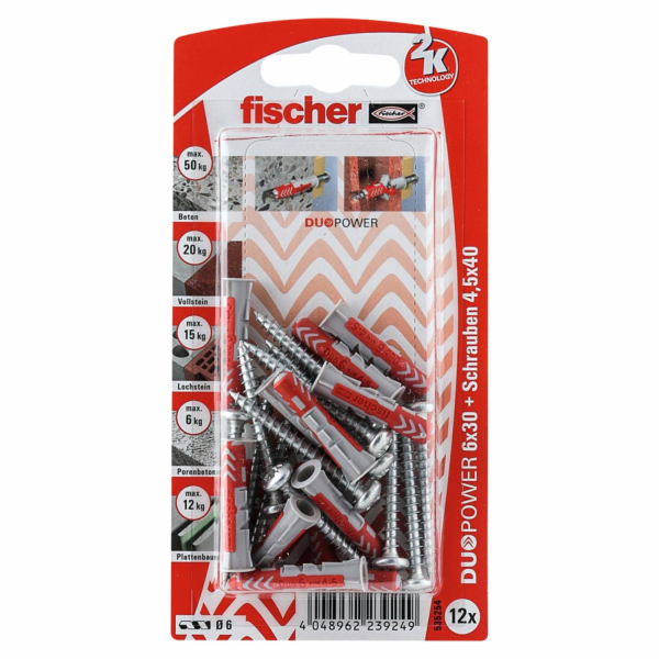 Fischer Hmoždinky DuoPower O 6 mm x 30 mm S PH K 12 kusů ...