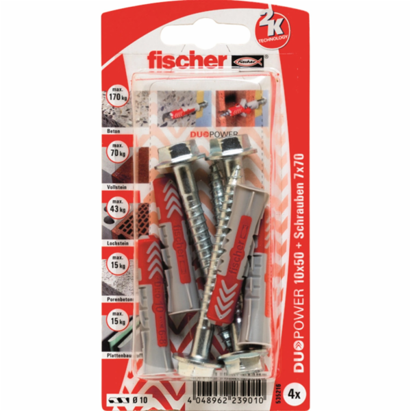 Fischer Hmoždinky DuoPower O 10 mm x 50 mm SK 4 kusy s po...