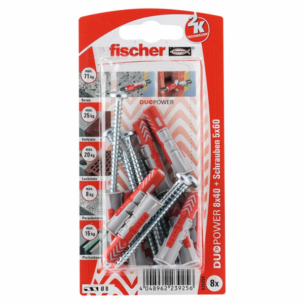 Fischer Hmoždinky DuoPower O 8 mm x 40 mm S PH K 8 kusů s...