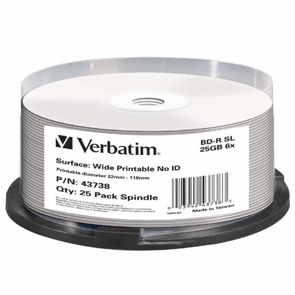 VERBATIM BD-R(25-pack)Blu-Ray/spindle/6x/25GB/Printable/N...