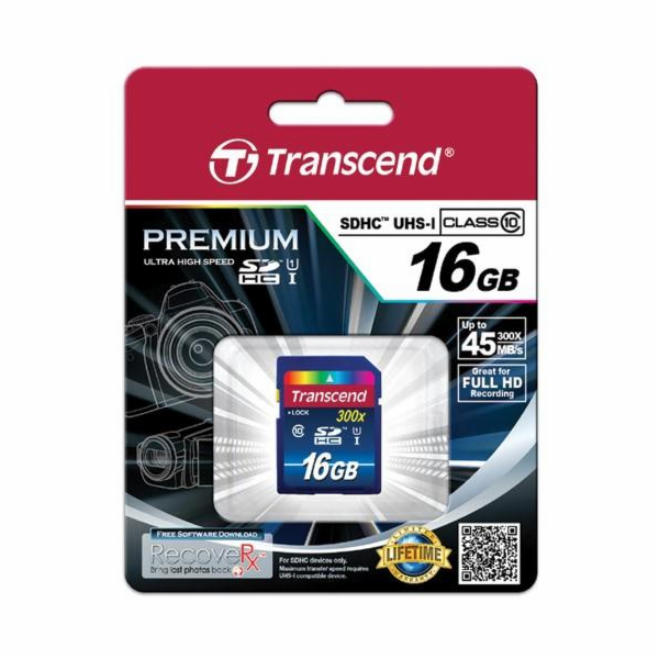 TRANSCEND SDHC Class 10 UHS-I, 300X, 16GB (Premium) 45MB/s