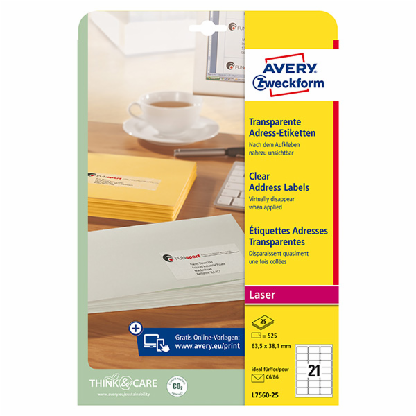 Avery Zweckform transparentní inkoustové štítky 63,5 x 38...