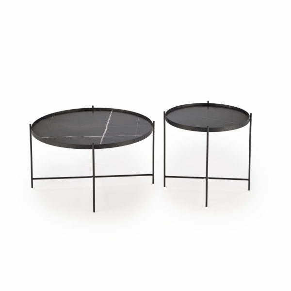 Sada konferenčního stolku, černá/mramor, 48-73 x 40-47 cm