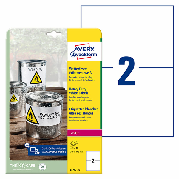 Etikety AVERY Avery Zweckform 210mm x 148mm, A4, matné, b...