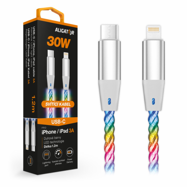 ALIGATOR Datový kabel LIGHT 3A, 30W USB-C/Lightning 1,2m