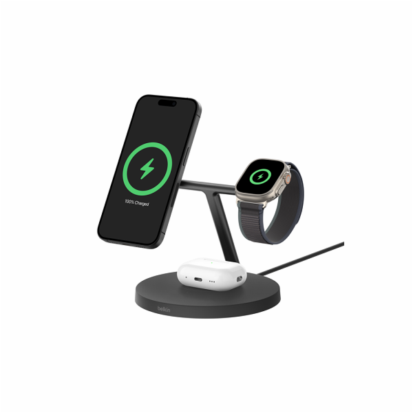 Belkin BOOST CHARGE PRO Qi2, 15W 3v1 stojan s Apple watch...