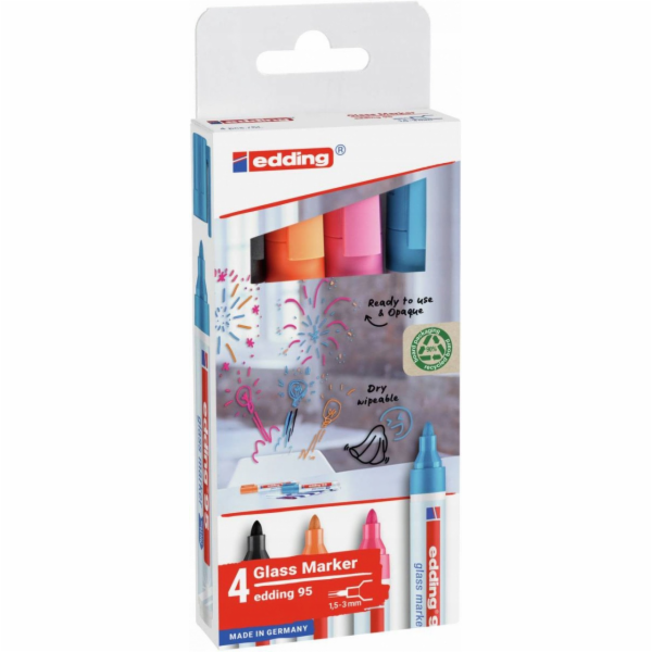 Edding Popisovač na sklo e-95 , 1,5-3 mm, 4 ks, různé barvy