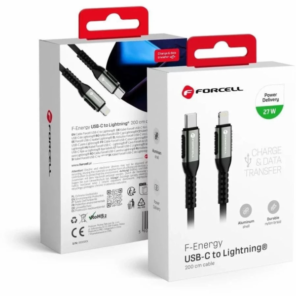 ForCell Kabel USB-C - Lightning 2 m, černý