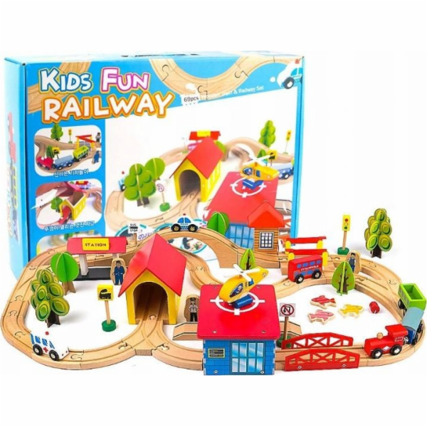 LeanToys Autodráha Vláček, auta, stromy, budovy, vrtulník...