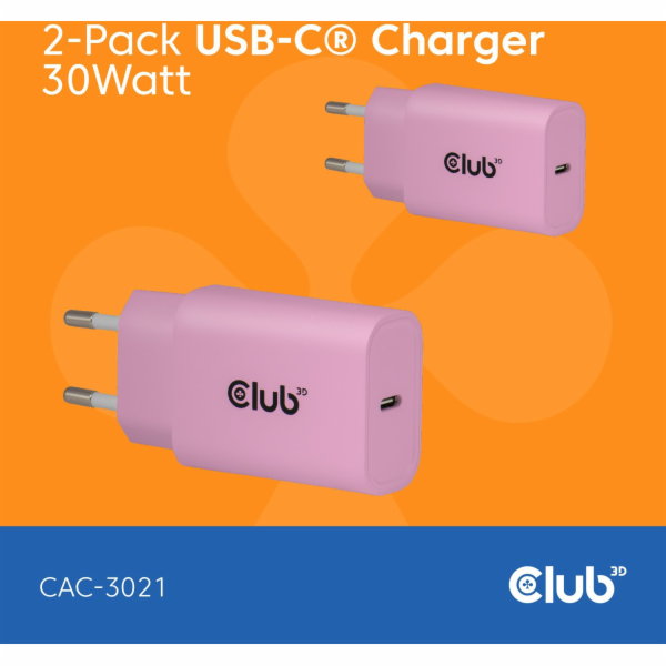 Club 3D Club3D Lifestyle Ladegerät USB-C 30Watt, 2Stk růž...
