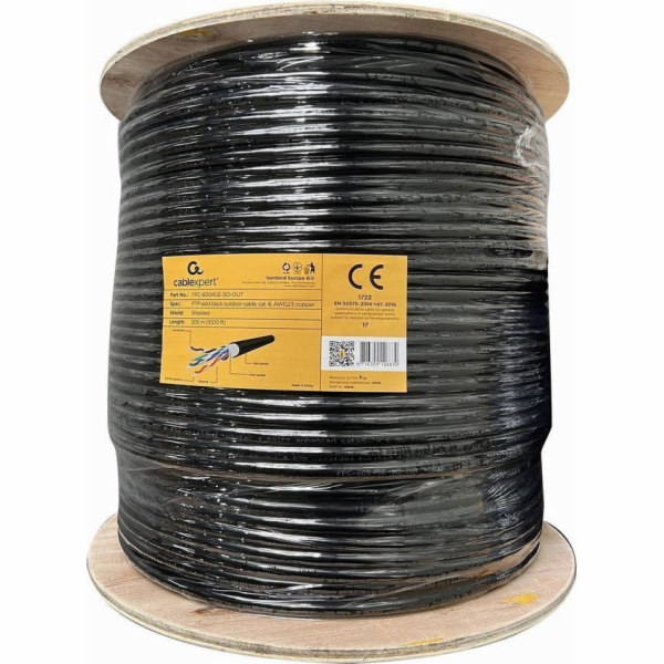 Gembird Venkovní gelový kabel FTP kat. 6, 305 m, černý