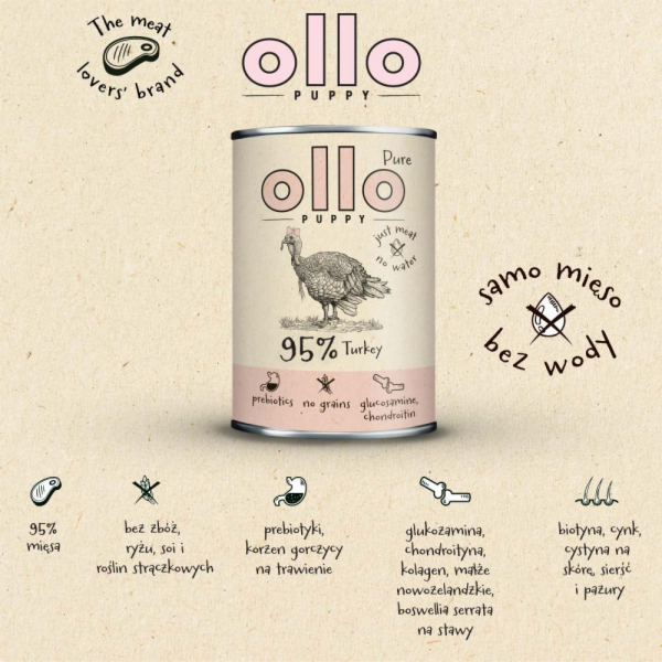 OLLO Puppy Pure Krůtí - mokré krmivo pro psy - 850 g