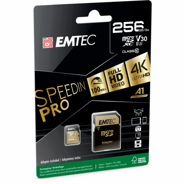 Paměťová karta Emtec mSD 256GB UHS-I U3 V30 SpeedIN Pro