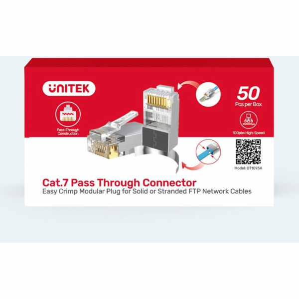 Unitek Průchozí modulární zástrčka RJ45 Cat. 7, 50 ks.