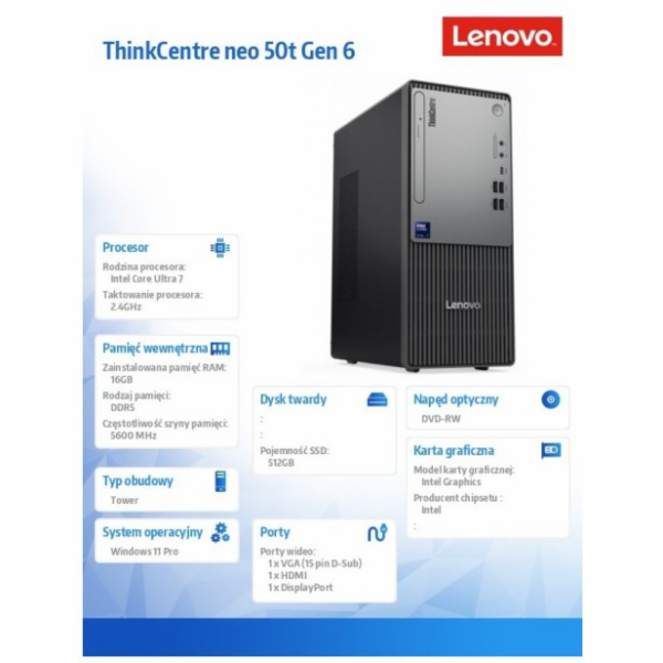 ThinkCentre Neo 50t G6 TOWER 13BD0049PB W11Pro Ultra 7 po...