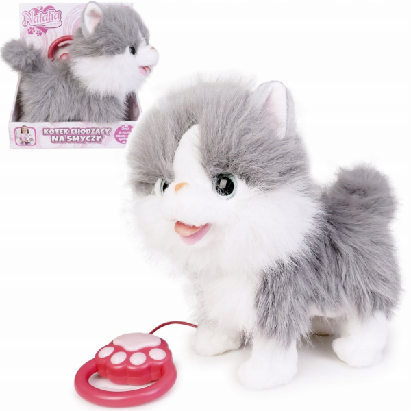 Artyk Interaktivní maskot kočka na vodítku, šedá a bílá