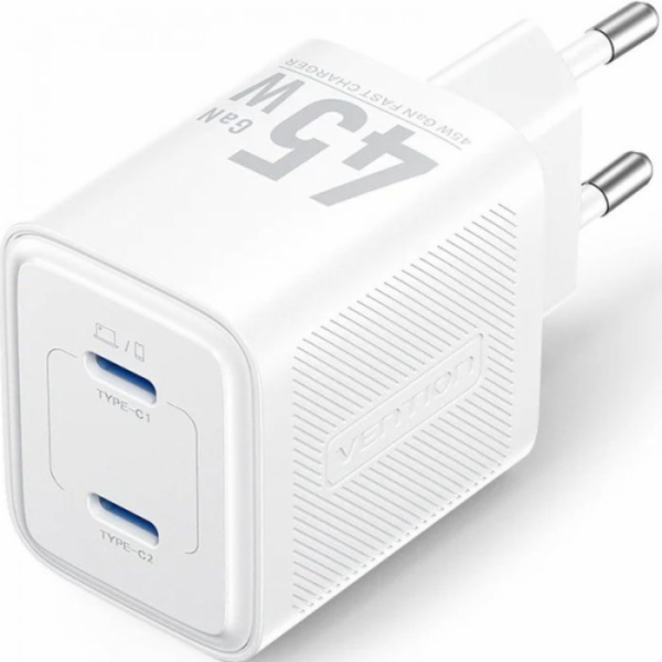 Vention MOBILNÍ NABÍJEČKA DO ZÁSUVKY 45W USB-C/2P BÍLÁ FE...