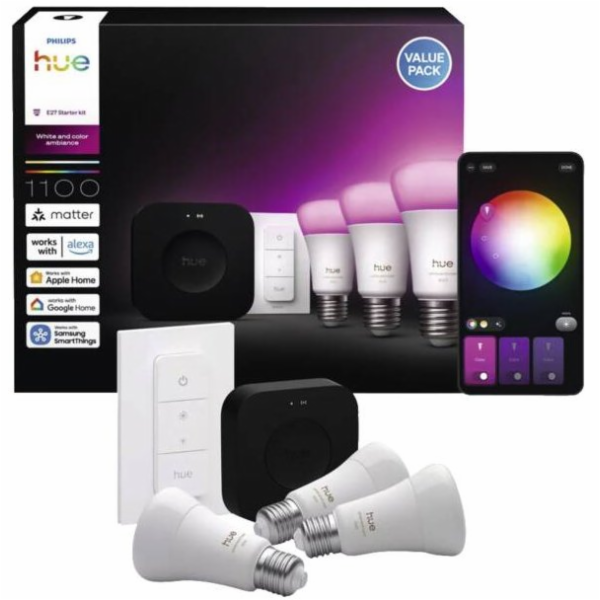 Philips Hue Bridge Pro + 3 x E27 + stmívač