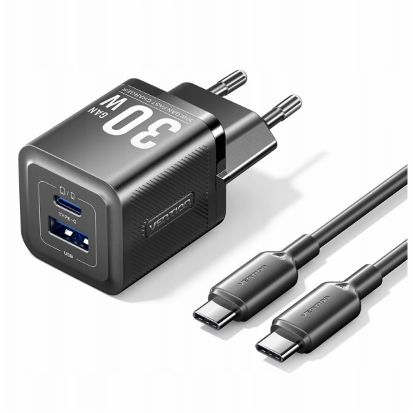 Vention MOBILNÍ NABÍJEČKA DO ZÁSUVKY USB + KABEL/30W 2P T...