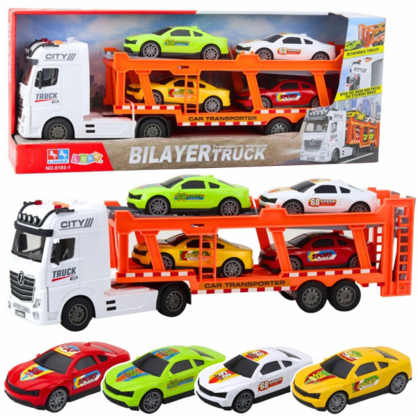 LeanToys Sada odtahovky Lora se 4 auty, otevíracími dveřm...