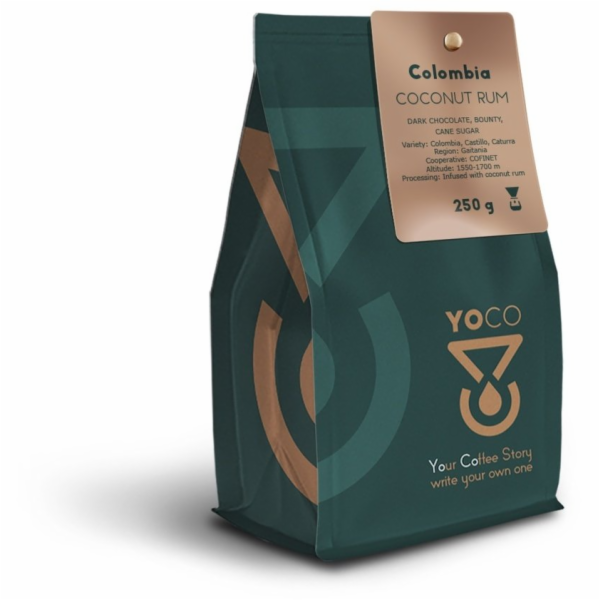 YoCo Kávová zrna Colombia Coconut Rum filtrovaná 250g