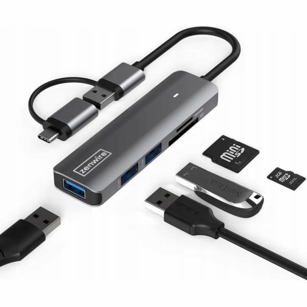 Zenwire USB HUB USB-C 7v1 3x USB 3.0 SD/TF čtečka karet C...