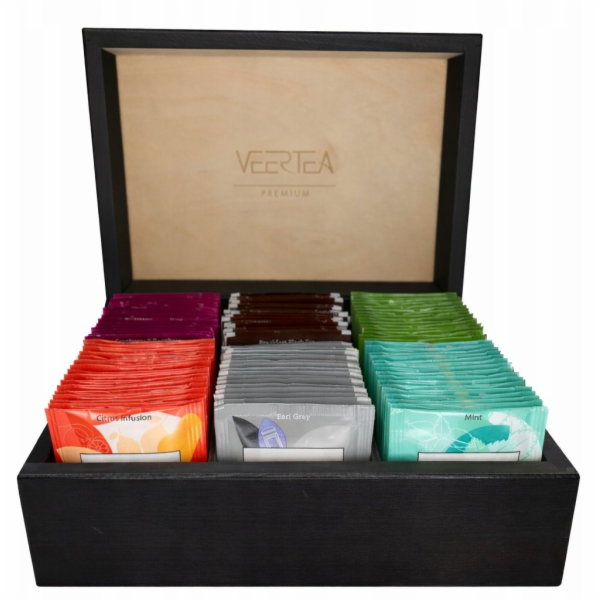 VEERTEA PREMIUM Dřevěná krabička na čaj Veertea, 96 sáčků...