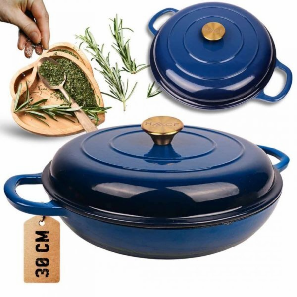 Atusa Smaltovaný litinový hrnec plochý 30cm 3l HAGE modrý