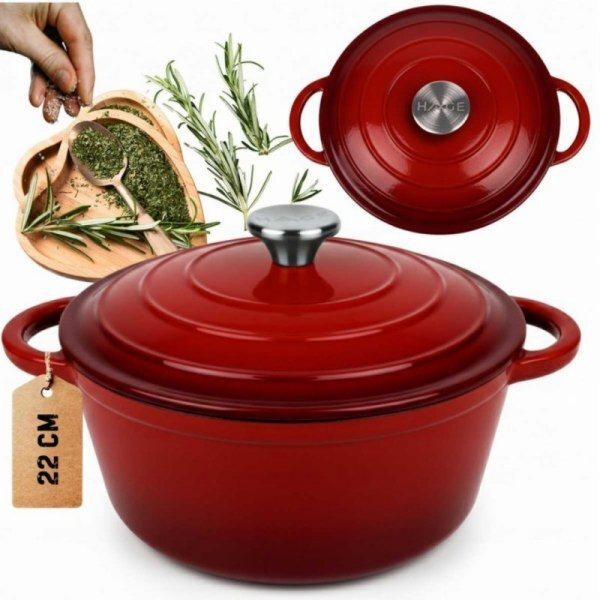 Atusa Smaltovaný litinový hrnec 24 cm 4 l HAGE ČERVENÝ