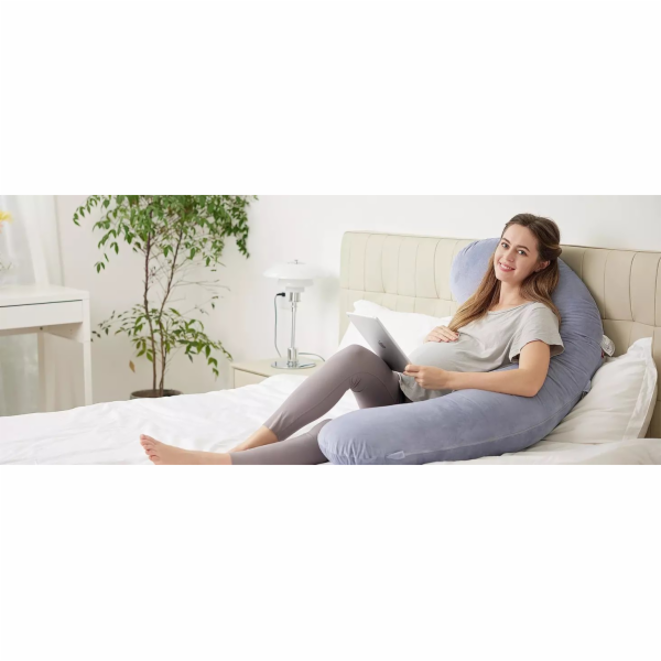 Momcozy Těhotenský polštář PP007 ve tvaru F, sametově šedý