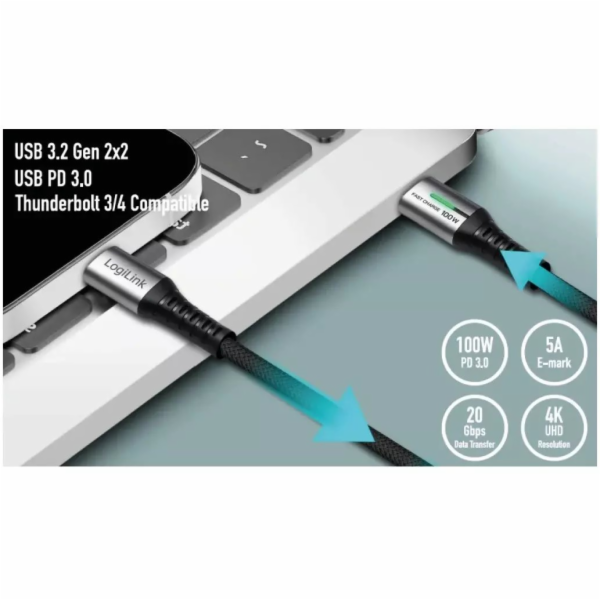 LogiLink Kabel USB 3.2 Gen2x2 Type-C, C/M na C/M, LED, 1m...