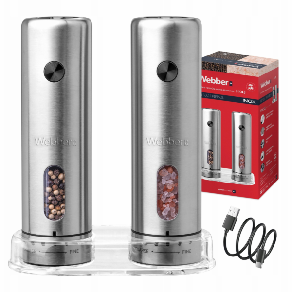 Webber ELEKTRICKÝ MLÝNEK NA PEPŘ A SŮL, BATERIOVÝ, USB, 2...