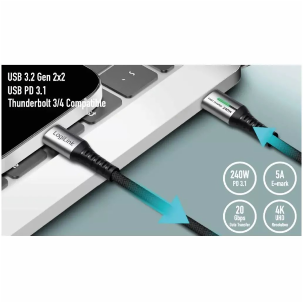 LogiLink USB-C 20 Gb/s, 240W 1,0 m opletený černý