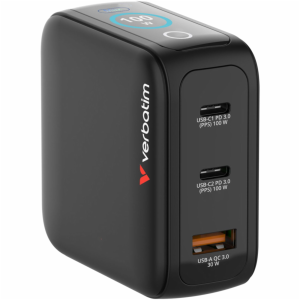Verbatim Mini GaN Charger 100W  mit Display 2xUSB-C +1xA ...