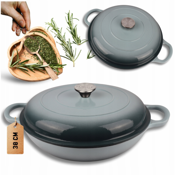 Atusa Smaltovaný litinový hrnec plochý 30 cm 3 l HAGE moř...