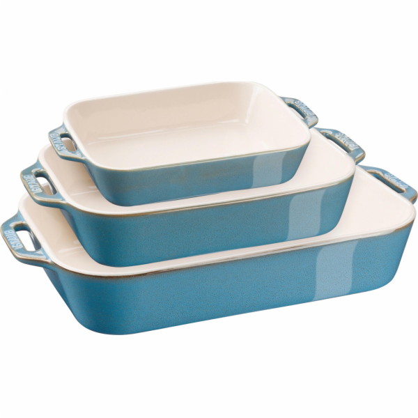 Staub 3-Piece Rectangular Ceramic Bakeware Set, Turquoise