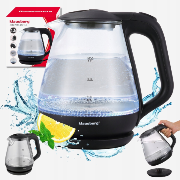 Klausberg ELEKTRICKÁ SKLENĚNÁ KONVICE 1,2 L KB-9003 LED