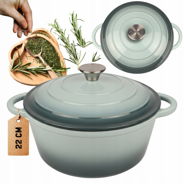 Atusa Smaltovaný litinový hrnec 22 cm 3 l HAGE mořská sůl