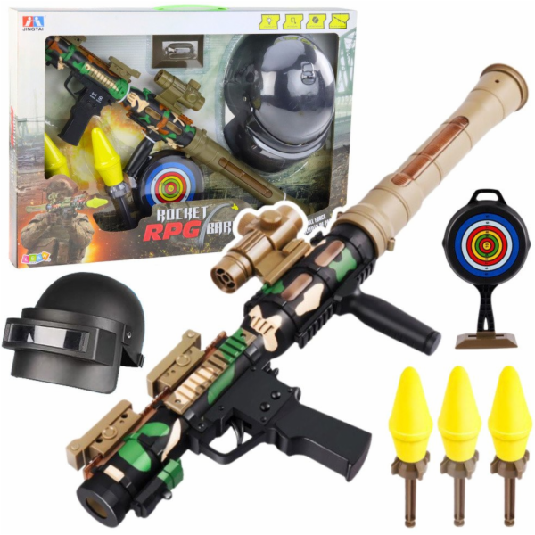 LeanToys Vojenská sada: Bazooka RPG, pilová helma, pěnové...