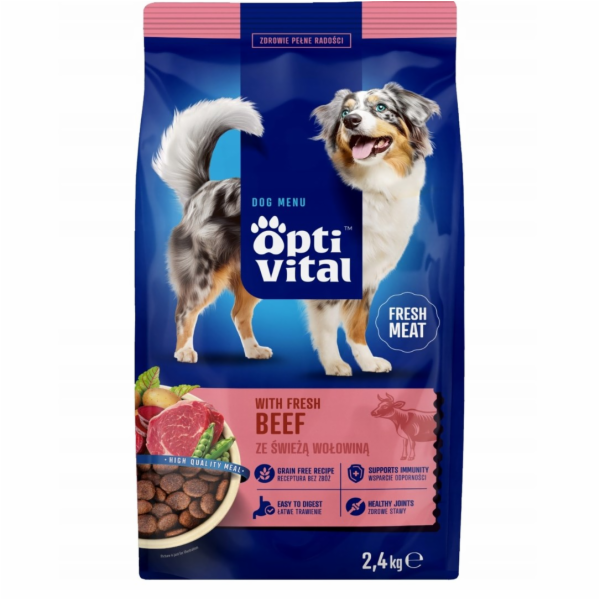OPTIVITAL With fresh beef - suché krmivo pro psy - 2,4kg