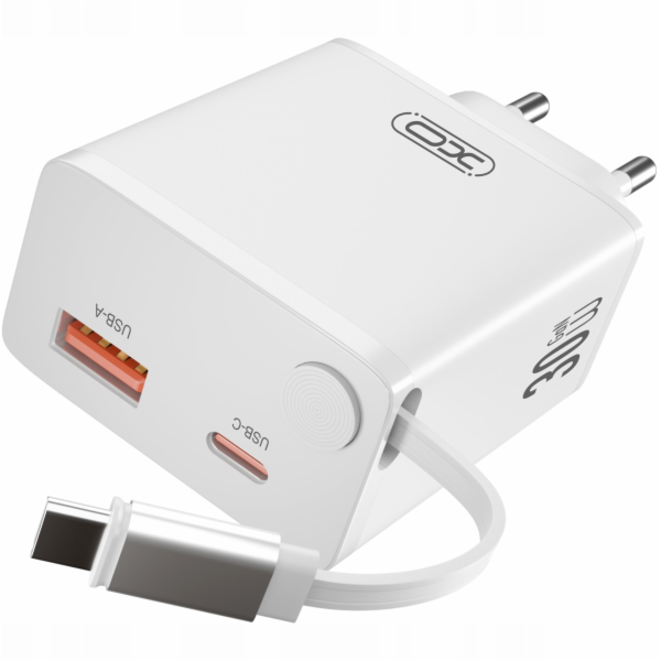 XO Nabíječka CE31 do zásuvky 1x USB 1x USB-C 30W bílá s v...