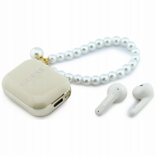 Guess Sluchátka TWS Pearl Strap béžová