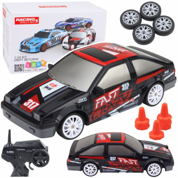 LeanToys RC kupé Drift Car s vyměnitelnými koly černé 1:24